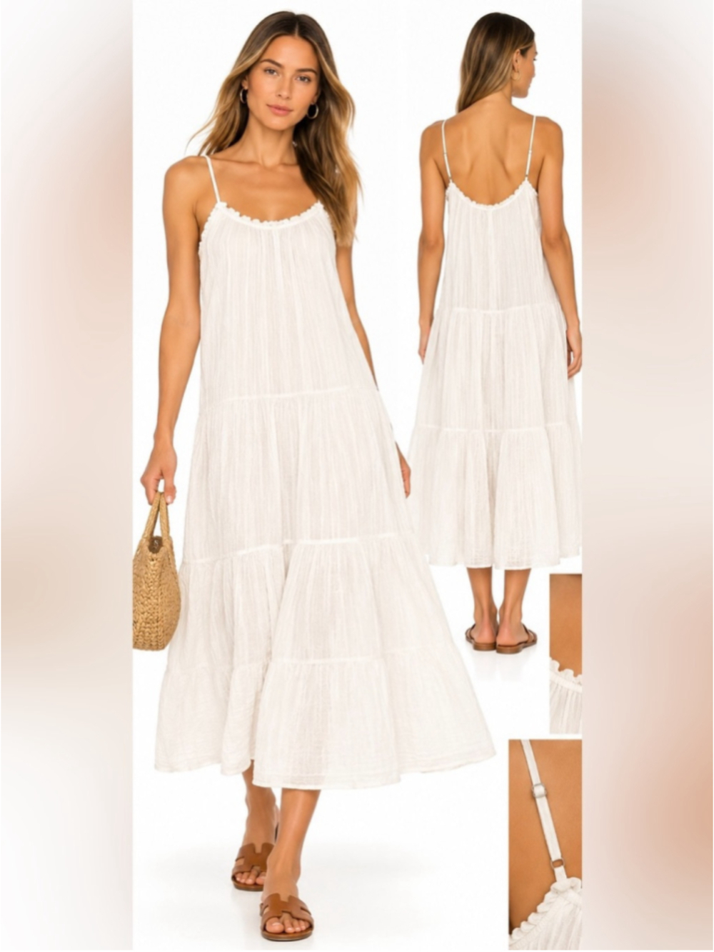 Greek Archaic Kori off White Cotton Gauze Tiered Midi Maxi Dress Size S